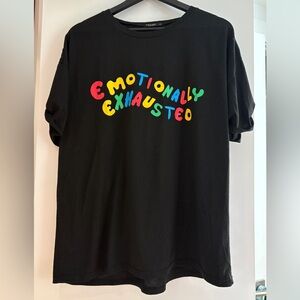 Black Graphic Tee "Emotionally Exhausted" - Colorful Lettering